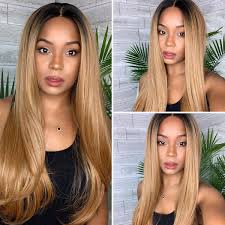 Honey Blonde Lace Front Wigs With Black Root 13x4 HD Lace Ombre Wig T1B/27 Color 180% Density - Image 9