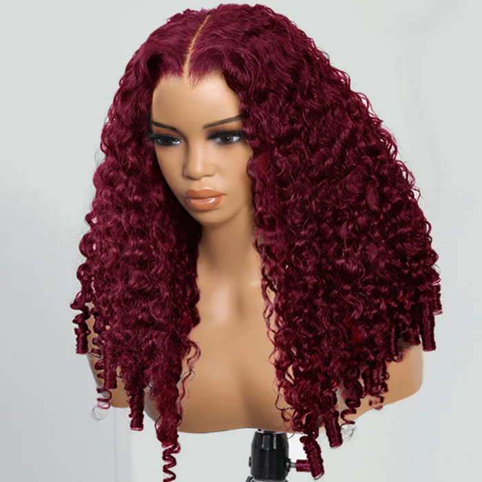 99J Burmese Curly Glueless Wig Bleached Knots 13x6 Full Pull Go Lace Front Wear Go Wig With Flexible Fit Drawstring - Image 3