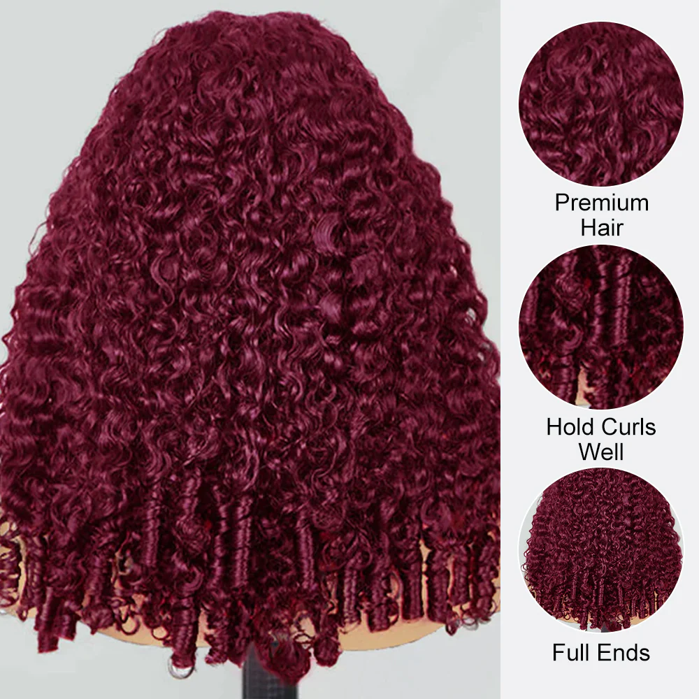 99J Burmese Curly Glueless Wig Bleached Knots 13x6 Full Pull Go Lace Front Wear Go Wig With Flexible Fit Drawstring - Image 5