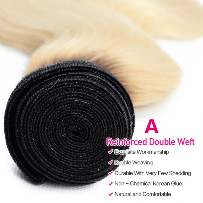Brazilian Hair T1b/613 Blonde Ombre Hair Body Wave 3 Bundles Human Hair Weaves - Image 3