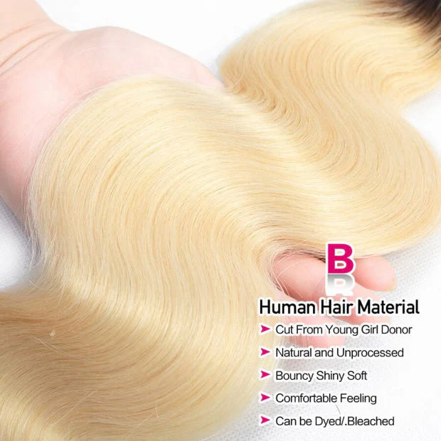 Brazilian Hair T1b/613 Blonde Ombre Hair Body Wave 3 Bundles Human Hair Weaves - Image 4