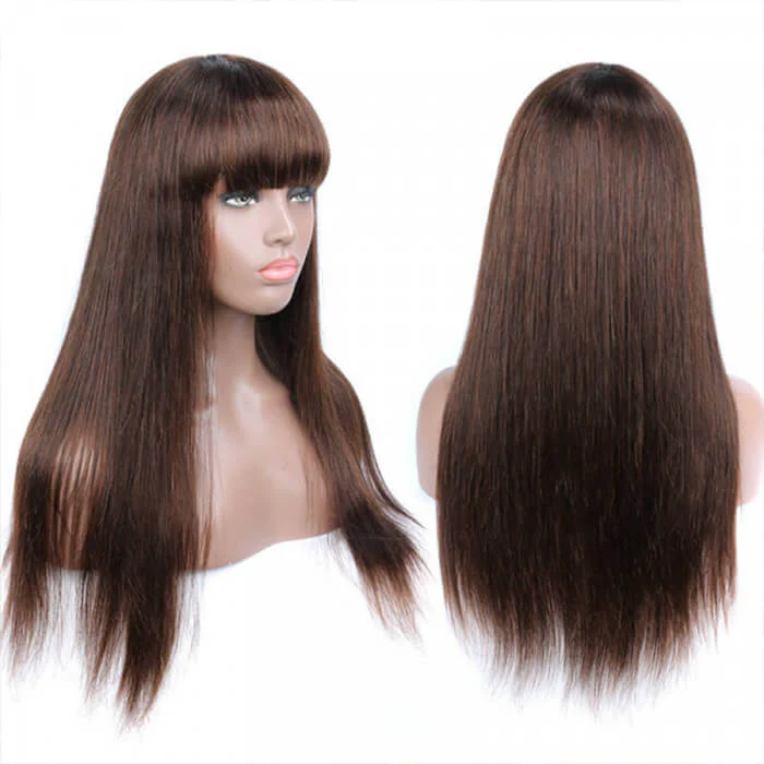 Brown Colored Straight Human Hair Wigs With Bang 13x4/4x4 Lace Wig/Full Machinemade Wig Available - Image 3