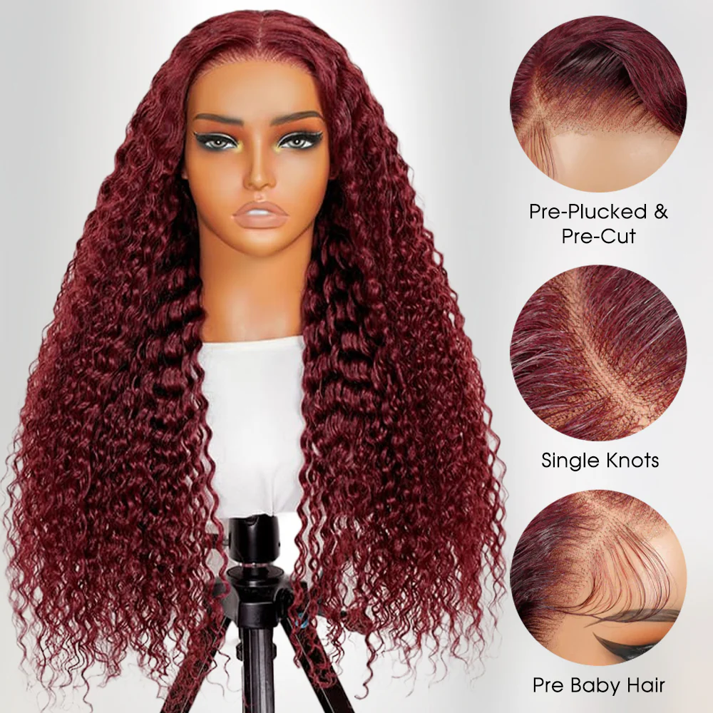 Pizazz Hair 30inch Jerry Curly 99j Burgundy 13x6 Hd Lace Frontal Human Hair Wigs  100% Human Hair Flash Sale - Image 8