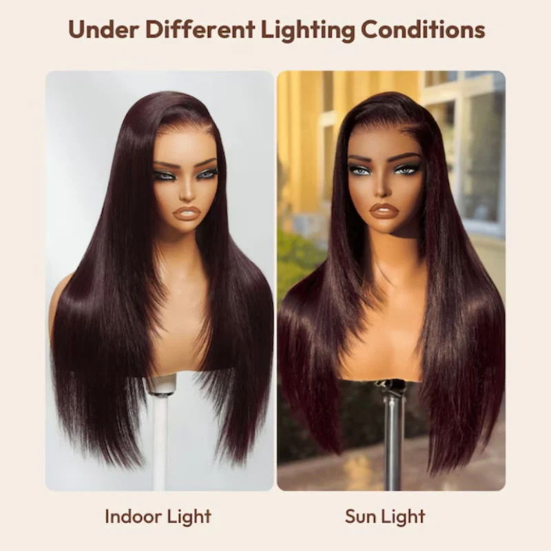 Pizazz Hair Black Cherry Layered Cut  8x5 Glueless Wig Straight Human Hair Wigs 250% Density - Image 5