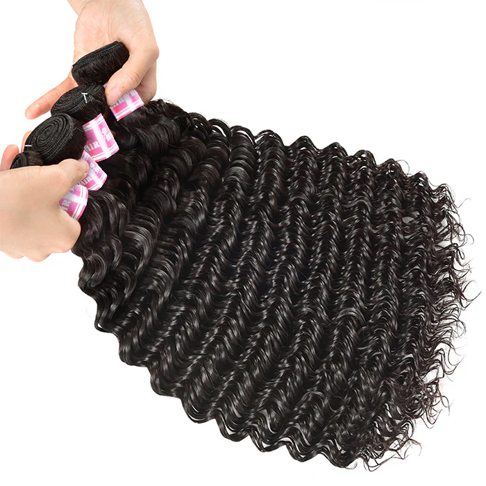 Deep Wave 3/4 Bundles Brazilian Virgin Hair 100% Human Hair Weaving - Image 3