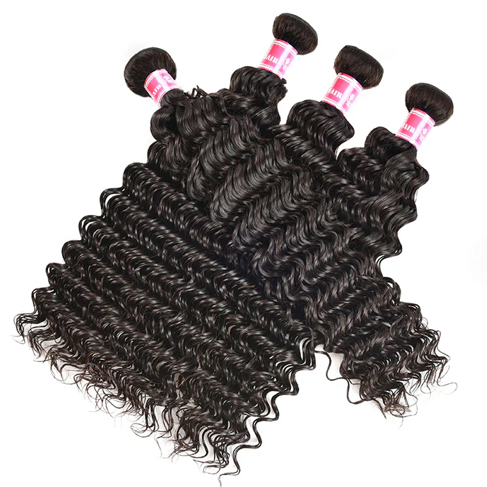 Deep Wave 3/4 Bundles Brazilian Virgin Hair 100% Human Hair Weaving - Image 4