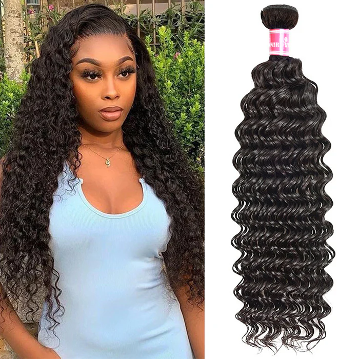 Deep Wave 3/4 Bundles Brazilian Virgin Hair 100% Human Hair Weaving - Image 5