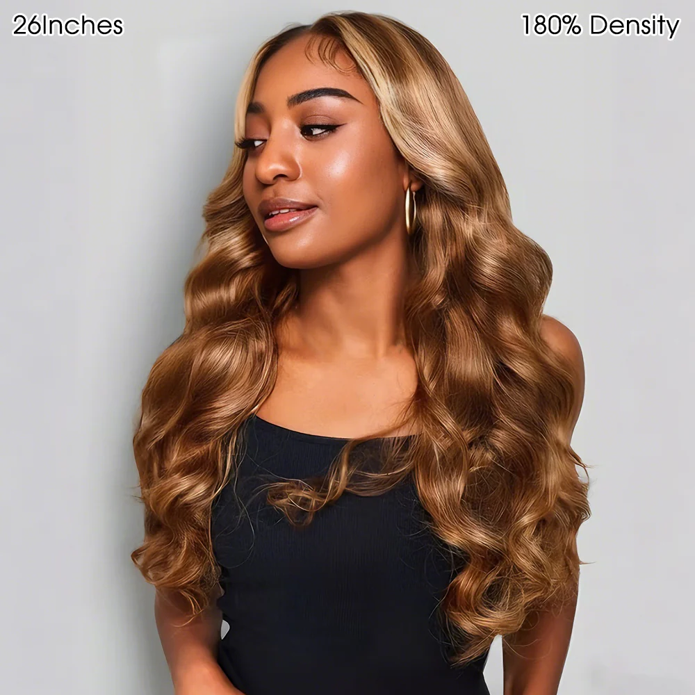 Flash Sale Glueless Highlight Brown With Honey Blonde Skunk Stripe Wig Pre-Cut 13X6 HD Lace & Bleached Knots 180% Density Pizazz Hair - Image 5