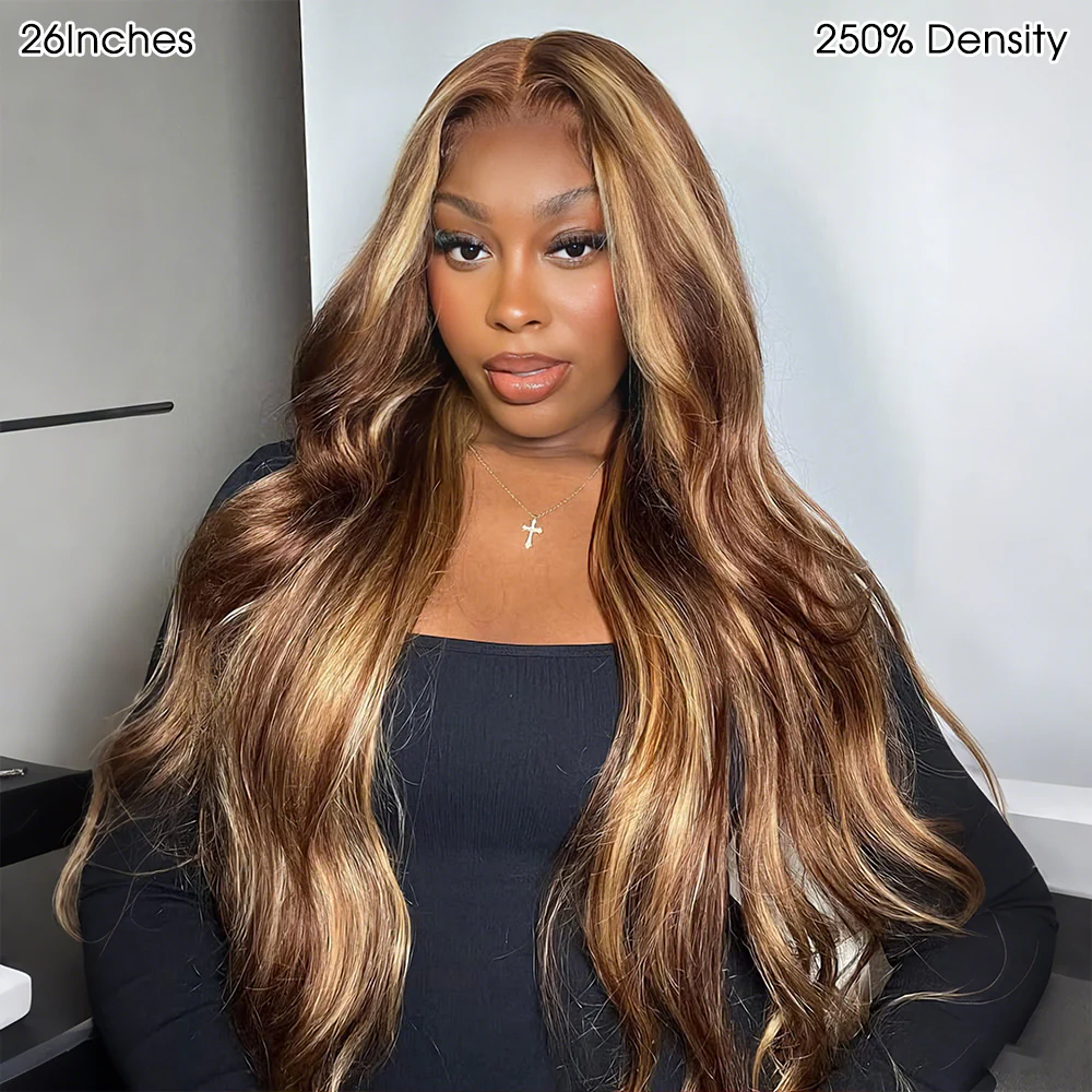 Flash Sale Glueless Highlight Brown With Honey Blonde Skunk Stripe Wig Pre-Cut 13X6 HD Lace & Bleached Knots 180% Density Pizazz Hair - Image 6