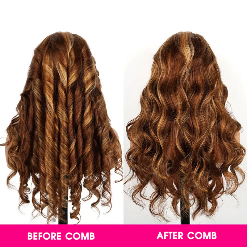 Flash Sale Glueless Highlight Brown With Honey Blonde Skunk Stripe Wig Pre-Cut 13X6 HD Lace & Bleached Knots 180% Density Pizazz Hair - Image 7