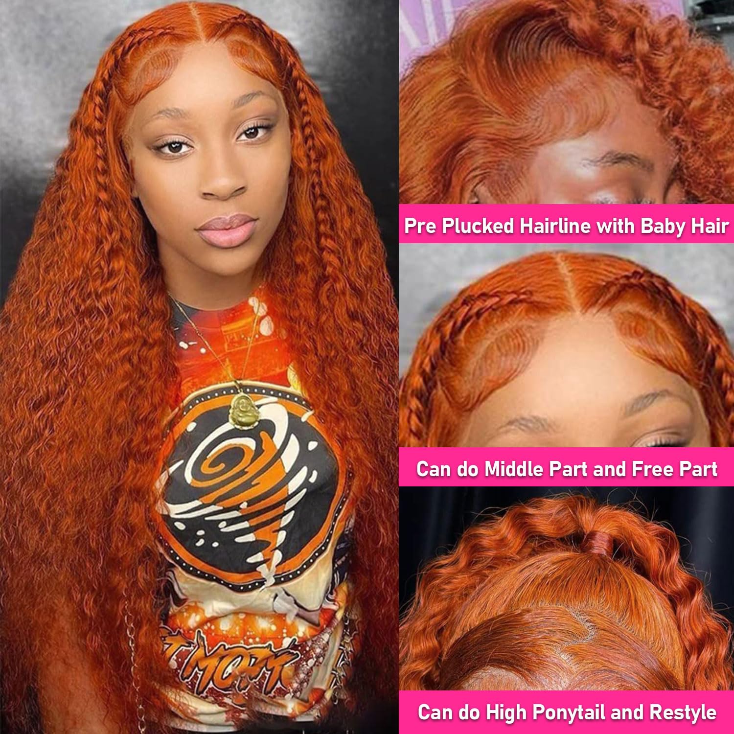Pizazz Ginger Color Wigs Deep Wave 13*4/13*6 HD Lace Front Wigs Human Hair - Image 3