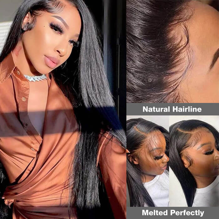 Straight Lace Front Wigs with Bleached Knots 13x6 HD Transparent Lace Frontal Wigs - Image 7