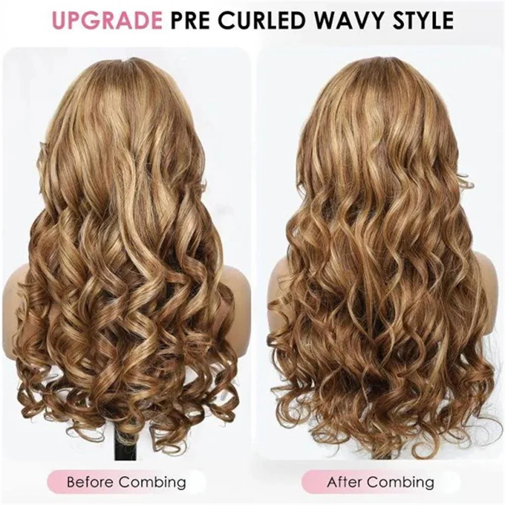 Curtain Bangs 4/27 Honey Blonde Ombre Highlight Body Wave Wig | 13x6 Deep Part Glueless HD Lace Frontal Human Hair - Image 4