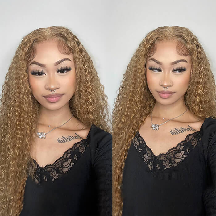 Honey Blonde #27 Colored Curly Human Hair Wigs 5*5 HD Lace Closure Wigs - Image 3