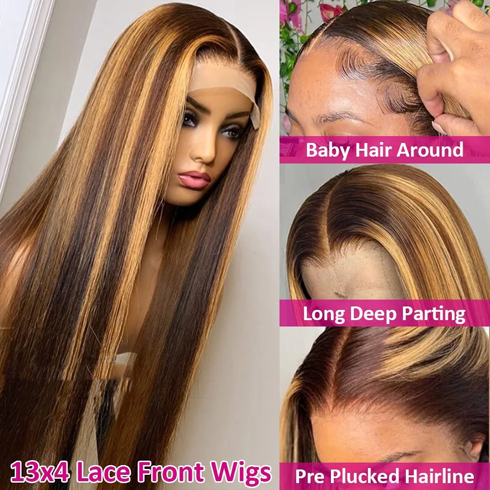 Pizazz Hair Honey Blonde Highlight 13x6 Full Lace Silky Straight Glueless Wig 180% Density - Image 3