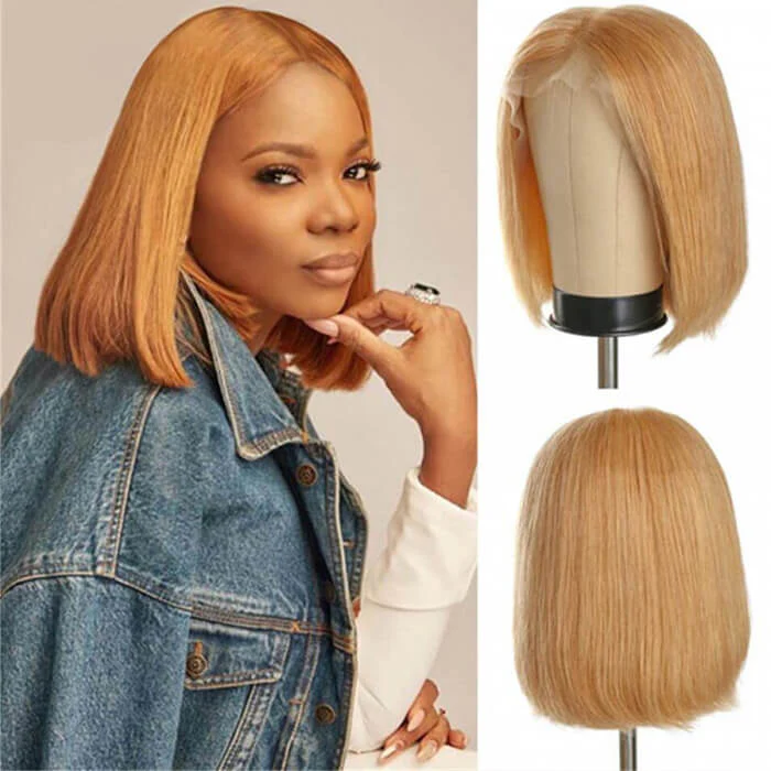 Honey Blonde Bob Wig #27 Color Straight Human Hair Bob Wigs - Image 3