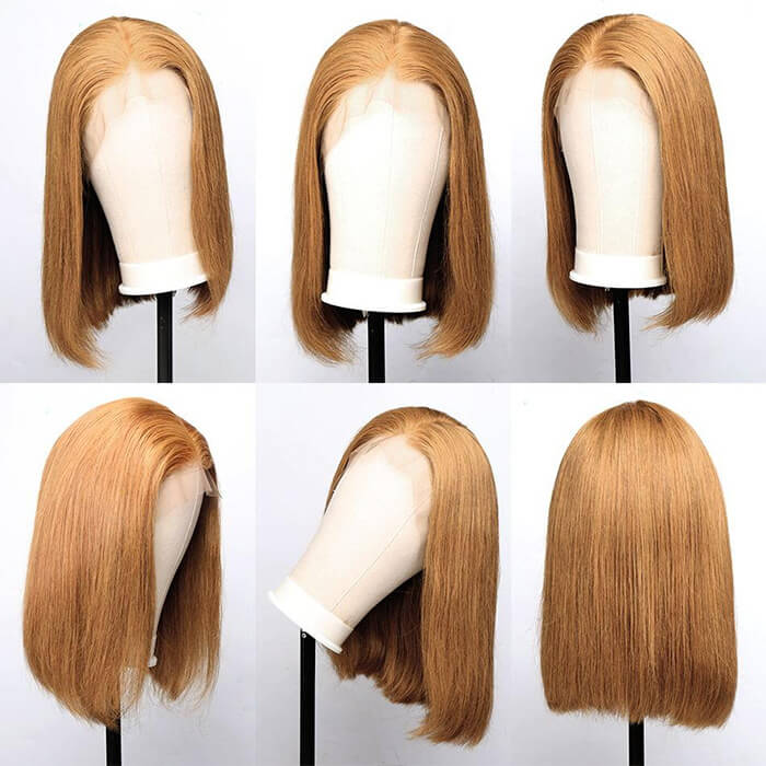 Honey Blonde Bob Wig #27 Color Straight Human Hair Bob Wigs - Image 9