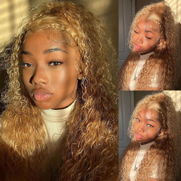 Beyonce Hair Honey Blonde Lace Front Wig #27 Color Deep Wave Human Hair Wigs 180% Density - Image 5