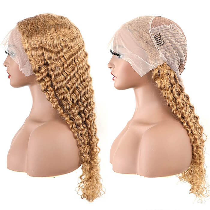 Beyonce Hair Honey Blonde Lace Front Wig #27 Color Deep Wave Human Hair Wigs 180% Density - Image 7