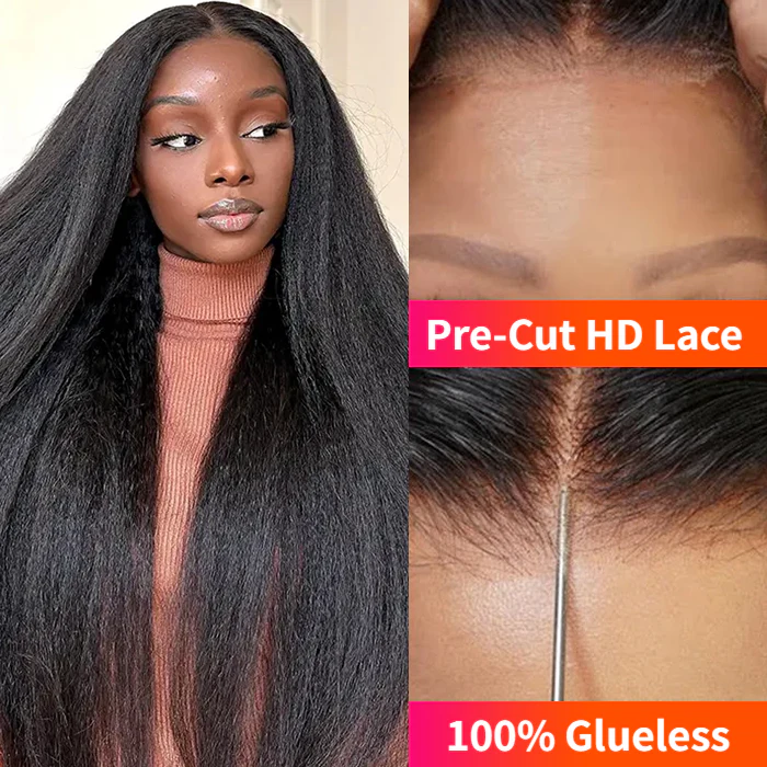 Pre Cut Lace | Kinky Straight Wear & Go Pre-Cut Lace 5x5/4x4 Glueless Wigs with Pre Plucked - Image 3