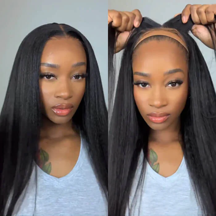 Pre Cut Lace | Kinky Straight Wear & Go Pre-Cut Lace 5x5/4x4 Glueless Wigs with Pre Plucked - Image 4