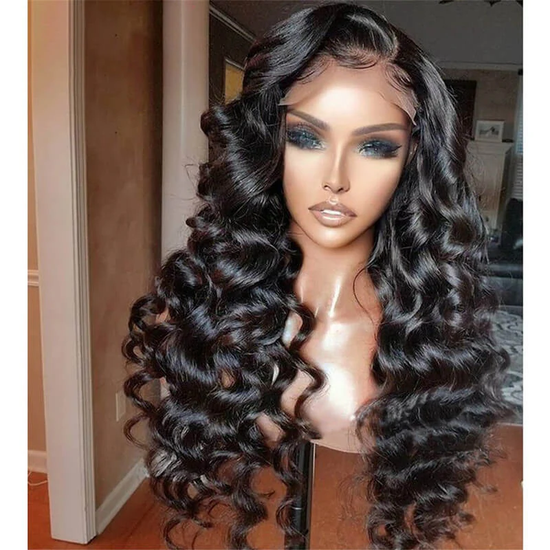 Loose Deep Wave Natural Black Hair 13x6 HD Lace Frontal Wig Wand Curls Human Hair Wigs - Image 10
