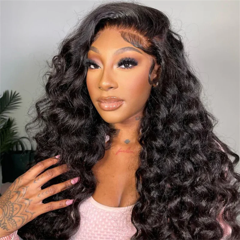 Loose Deep Wave Natural Black Hair 13x6 HD Lace Frontal Wig Wand Curls Human Hair Wigs - Image 5