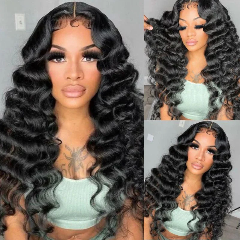 Loose Deep Wave Natural Black Hair 13x6 HD Lace Frontal Wig Wand Curls Human Hair Wigs - Image 6