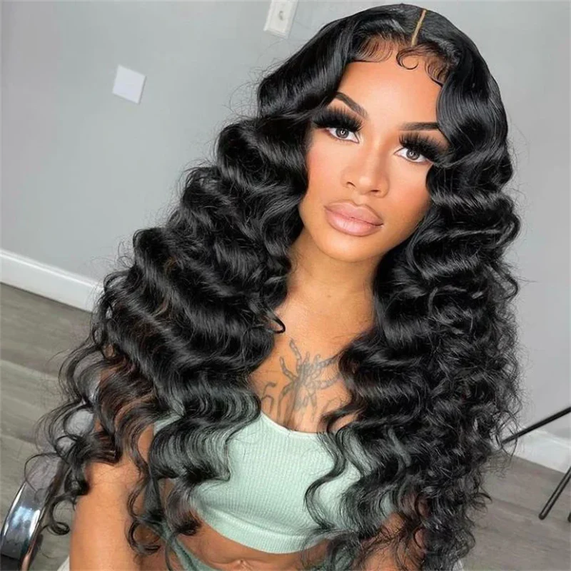 Loose Deep Wave Natural Black Hair 13x6 HD Lace Frontal Wig Wand Curls Human Hair Wigs - Image 7