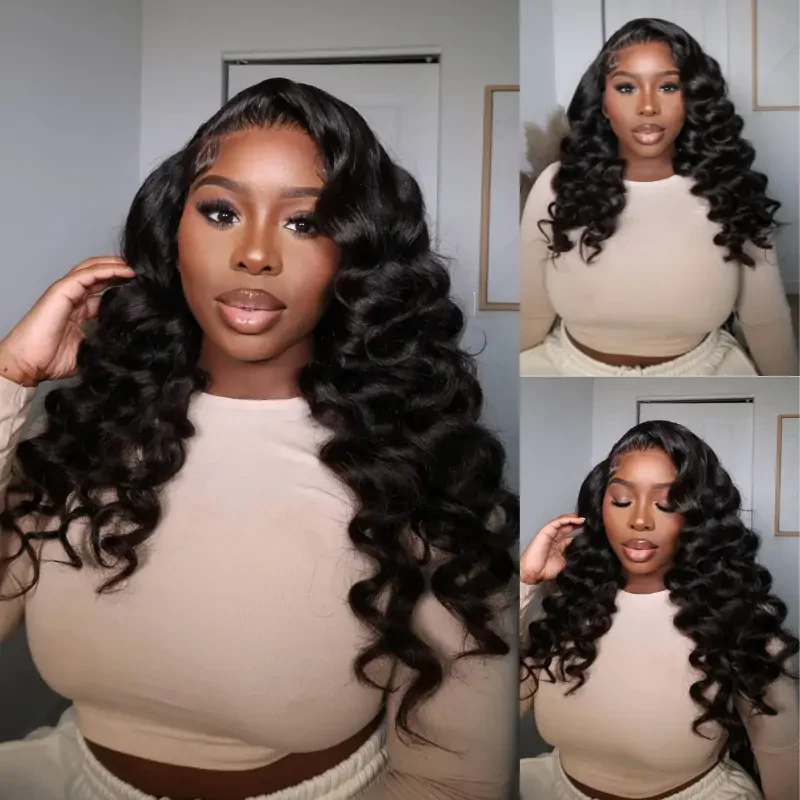 Loose Deep Wave Natural Black Hair 13x6 HD Lace Frontal Wig Wand Curls Human Hair Wigs - Image 8