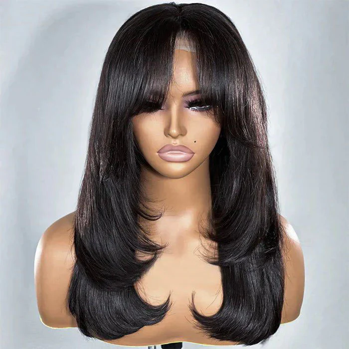 Curtain Bangs Silky Straight Glueless HD Lace Front Human Hair Wigs with Adjustable Strap-Pizazz Hair - Image 4