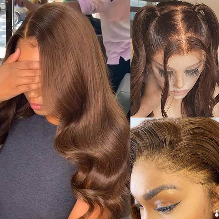 Pizazz New Chocolate Brown Wig Body Wave 13x6 Full Lace Drawstring Wig Pre Plucked Natural Hairline 250% Density - Image 14