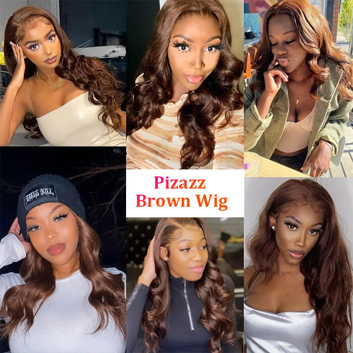 Pizazz New Chocolate Brown Wig Body Wave 13x6 Full Lace Drawstring Wig Pre Plucked Natural Hairline 250% Density - Image 16