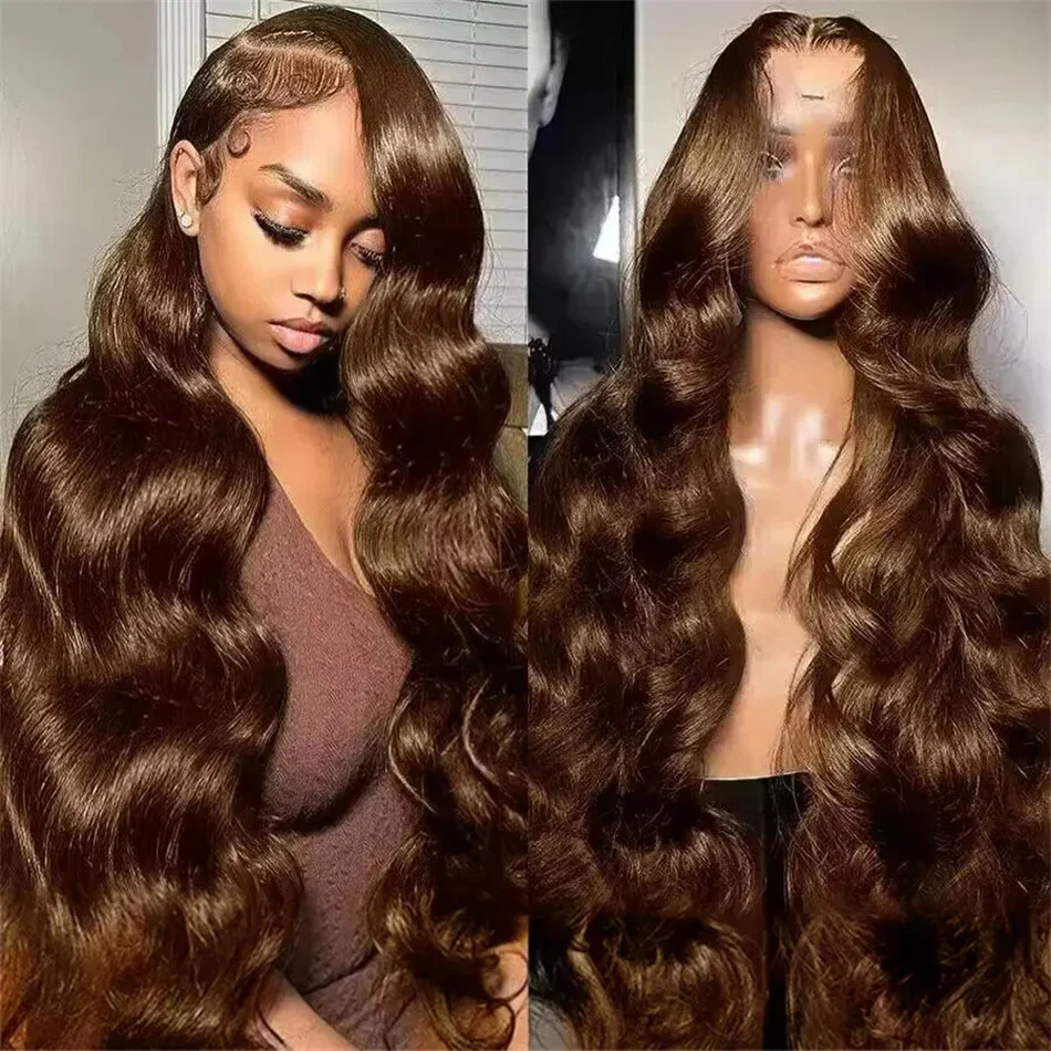 Pizazz New Chocolate Brown Wig Body Wave 13x6 Full Lace Drawstring Wig Pre Plucked Natural Hairline 250% Density - Image 4