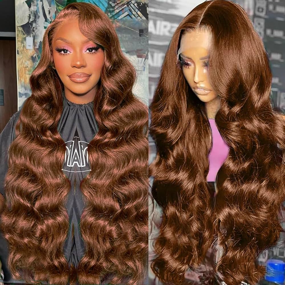 Pizazz New Chocolate Brown Wig Body Wave 13x6 Full Lace Drawstring Wig Pre Plucked Natural Hairline 250% Density - Image 5