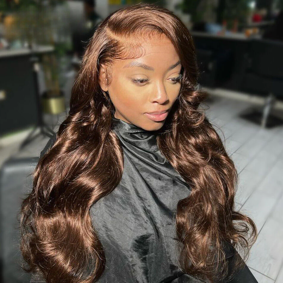 Pizazz New Chocolate Brown Wig Body Wave 13x6 Full Lace Drawstring Wig Pre Plucked Natural Hairline 250% Density - Image 7