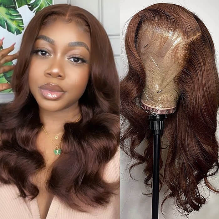 Pizazz New Chocolate Brown Wig Body Wave 13x6 Full Lace Drawstring Wig Pre Plucked Natural Hairline 250% Density - Image 9