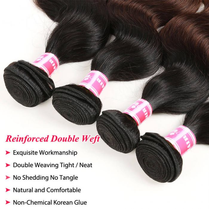 Ombre 1B/4/27 Three Tone Brazilian Body Wave Human Hair 3 Bundles - Image 4