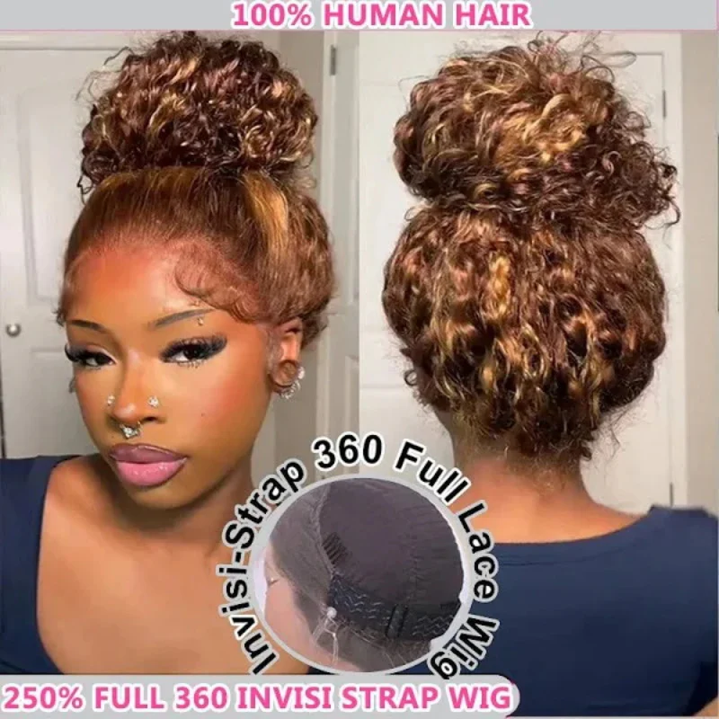 Invisi-Strap Snug Fit 360 HD Transparent Lace  P4/27 Highlight Ombre Color Water Wave Wig Pre Plucked Hair 220% Density - Image 13
