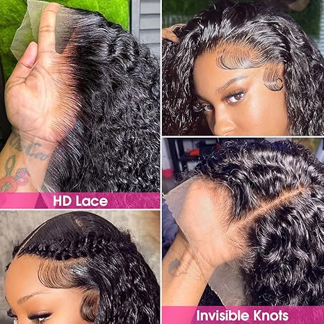 Pizazz 13x4 HD Transparent Lace Front Wigs Human Hair Pre plucked Bleached Knots with Baby Hair 12A 180 Density Brazilian Deep Wave Frontal Wigs for Black Women(26 Inch, Black color) - Image 3