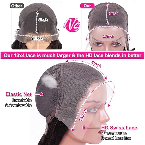 Pizazz 13x4 HD Transparent Lace Front Wigs Human Hair Pre plucked Bleached Knots with Baby Hair 12A 180 Density Brazilian Deep Wave Frontal Wigs for Black Women(26 Inch, Black color) - Image 5