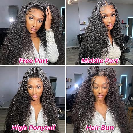 Pizazz 13x4 HD Transparent Lace Front Wigs Human Hair Pre plucked Bleached Knots with Baby Hair 12A 180 Density Brazilian Deep Wave Frontal Wigs for Black Women(26 Inch, Black color) - Image 6