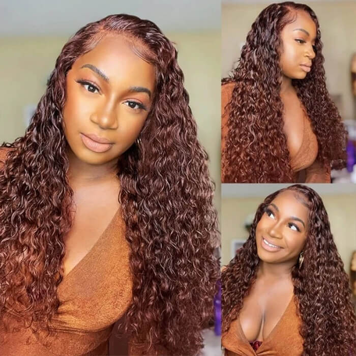 Pizazz 4# Chocolate Brown Loose Deep Wave 13x4  Lace Frontal Wig Wand Curls Human Hair Wigs 250% Density - Image 8