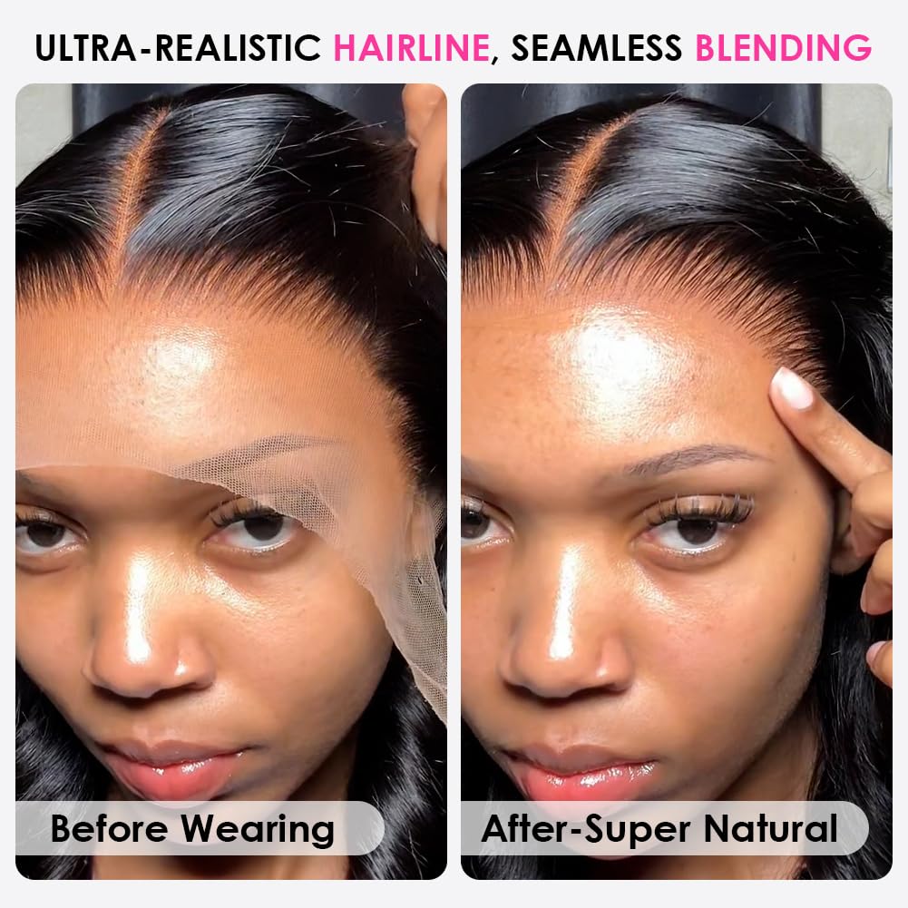 Pizazz Body Wave Lace Front Wigs Human Hair Pre Plucked Pre Bleached 180 Density Glueless Human Hair Wigs for Women 13x4 HD Transparent Lace Front Wigs with Natural Hairline(26 Inch) - Image 3