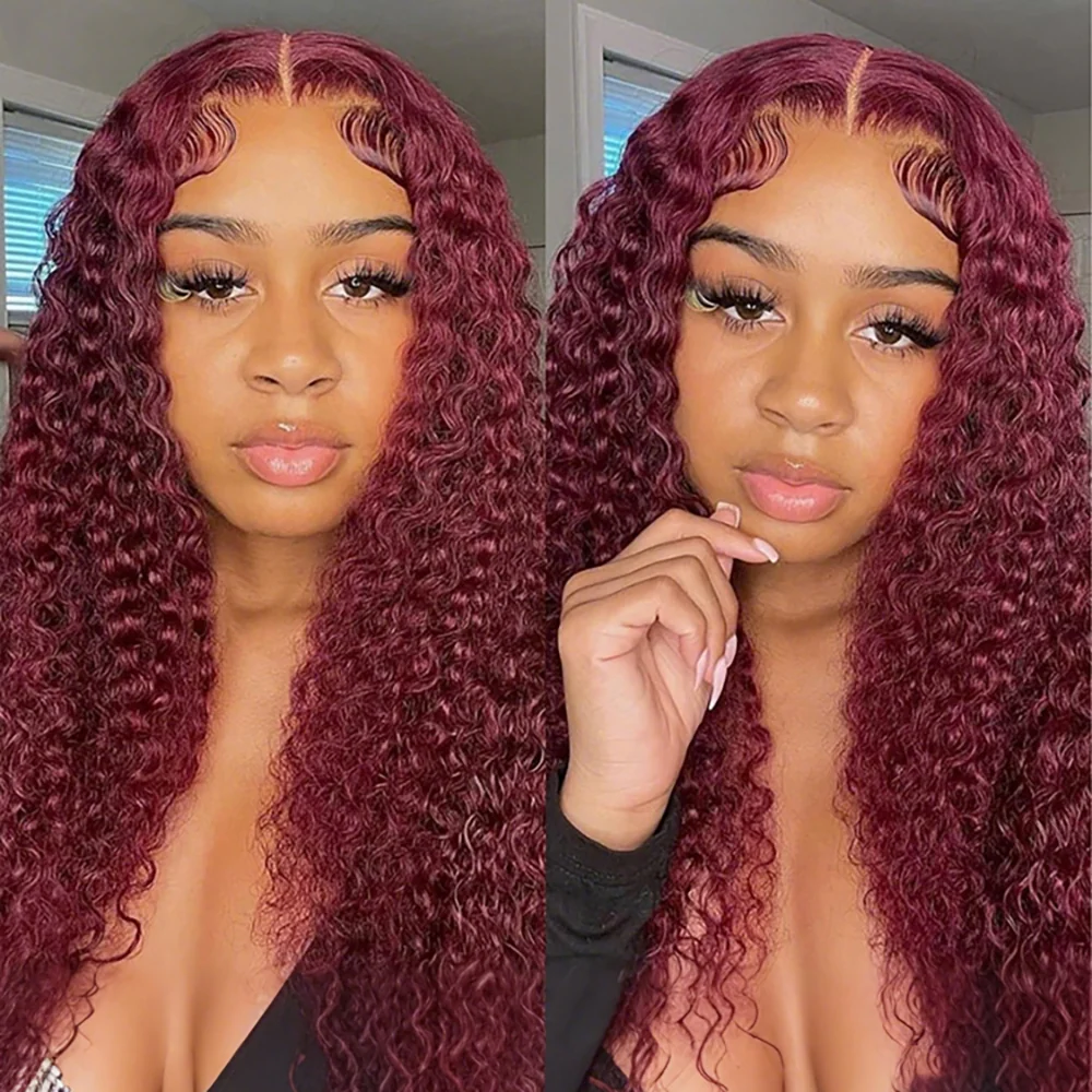 Pizazz Hair 30inch Jerry Curly 99j Burgundy 13x6 Hd Lace Frontal Human Hair Wigs  100% Human Hair Flash Sale - Image 4
