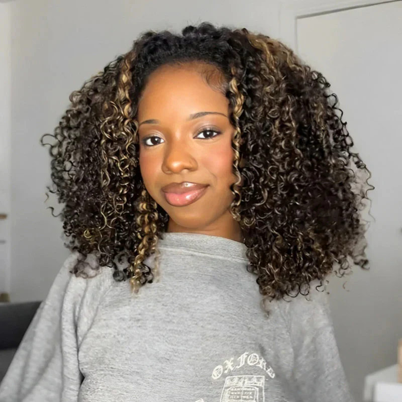 Pizazz Hair 8x5 HD Lace Wear Go Wig | Honey Brown Jerry Curl | 18 Inch Glueless Bob - Image 5