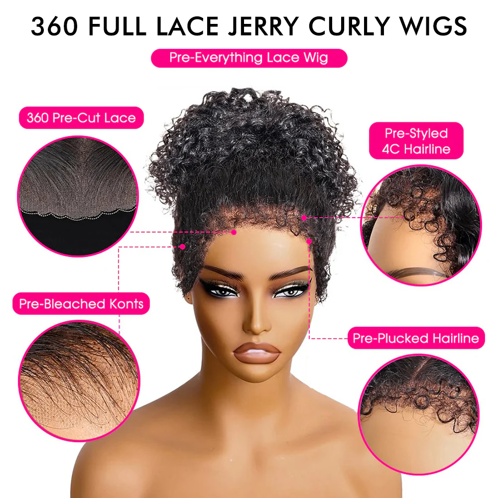 Pizazz Hair 4C Kinky Edges  360 HD Lace Front Wigs Jerry  Curly Wig With Realistic Hairline - Image 6