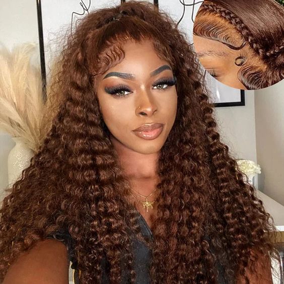 Pizazz Hair Chocolate Brown Water Wave Fit 360 Melting Lace Frontal with Drawstring Glueless Wigs 100% Human Hair - Image 4