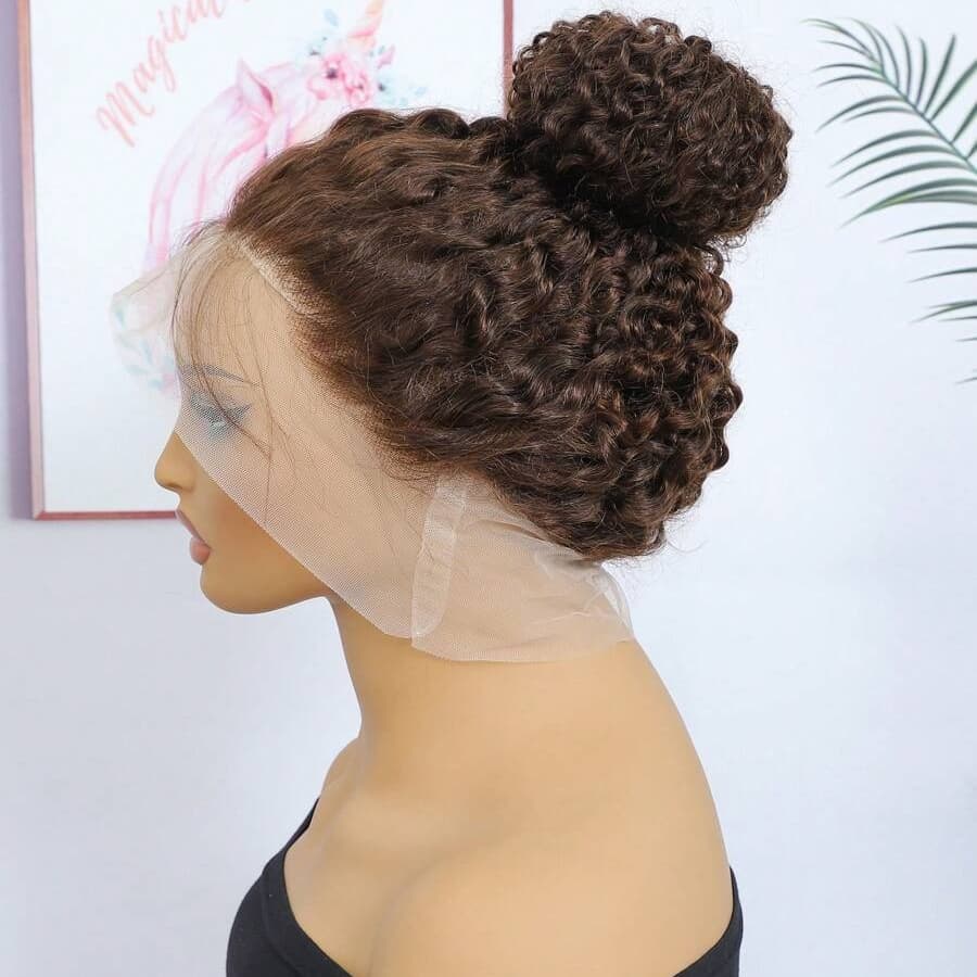 Pizazz Hair Chocolate Brown Water Wave Fit 360 Melting Lace Frontal with Drawstring Glueless Wigs 100% Human Hair - Image 5