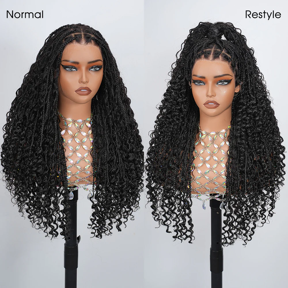 Pizazz Hair Knotless Boho Braids 13x4 HD Lace Frontal Glueless Human Hair Wig For Women - Image 15